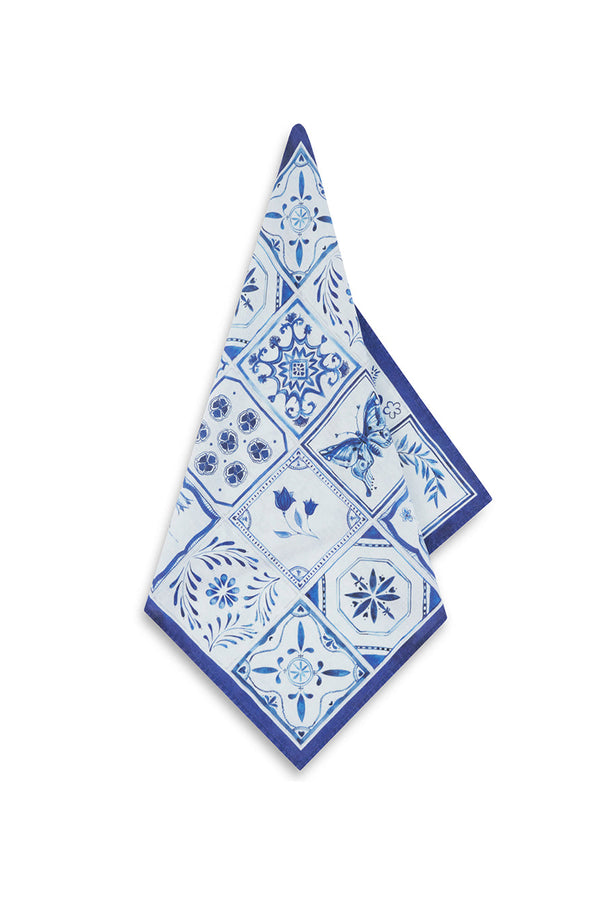 summerill & bishop 'Azulejos' Tile Linen Napkin in Blue 50x50cm