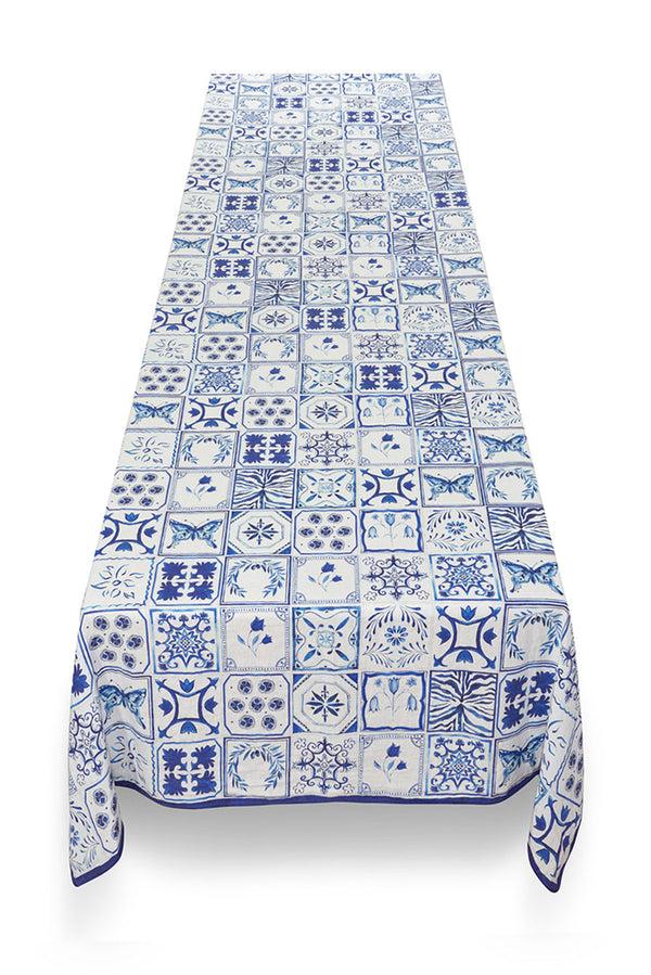 Summerill & Bishop 'Azulejos' Tile Linen Tablecloth In Blue