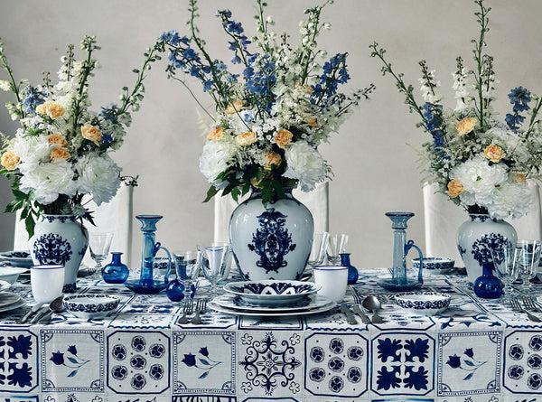 Summerill & Bishop 'Azulejos' Tile Linen Tablecloth In Blue