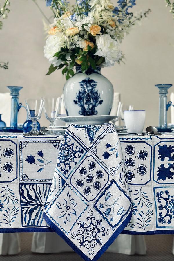 Summerill & Bishop 'Azulejos' Tile Linen Tablecloth In Blue