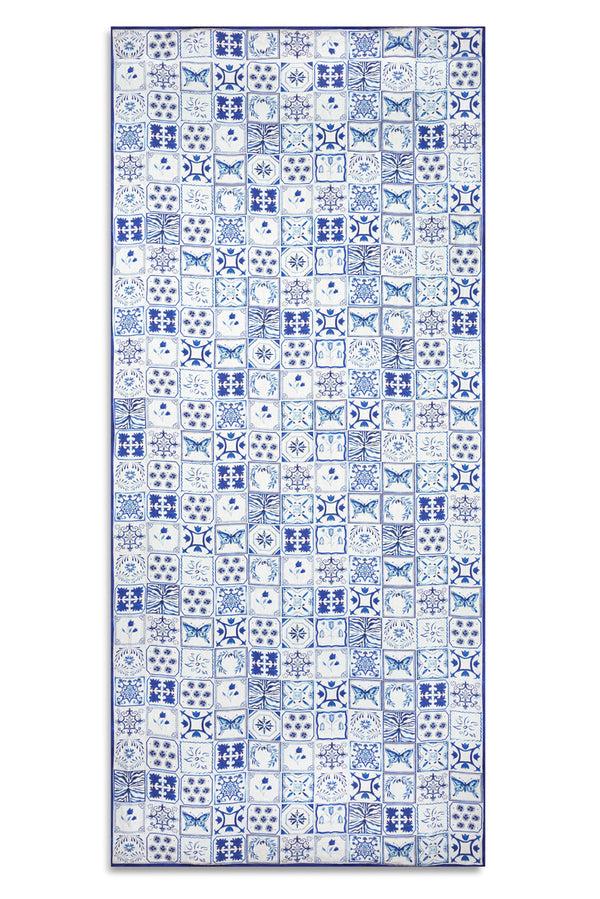 summerill & bishop 'Azulejos' Tile Linen Tablecloth in Blue