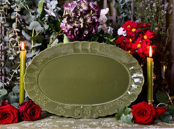 Summerill & Bishop Bernadette's Falling Flower Green Oval Platter 46cm
