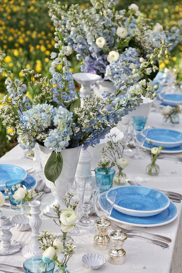 Summerill & Bishop Bernadette's Falling Flower Linen Tablecloth In Light Blue