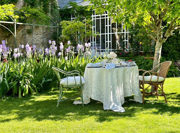 Summerill & Bishop Bernadette's Falling Flower Square Linen Tablecloth In Light Blue 200cm X 200cm