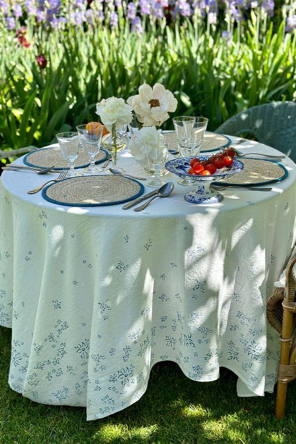 Summerill & Bishop Bernadette's Falling Flower Square Linen Tablecloth In Light Blue 200cm X 200cm