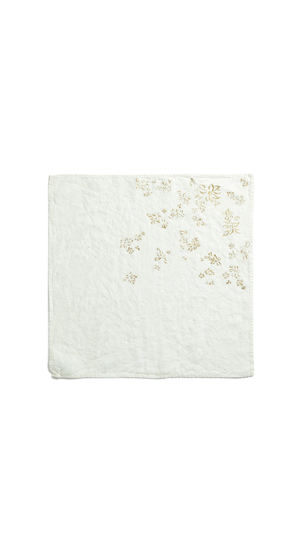 Summerill & Bishop Bernadette's Hand Stamped Falling Flower Linen Napkin In Gold 50x50cm