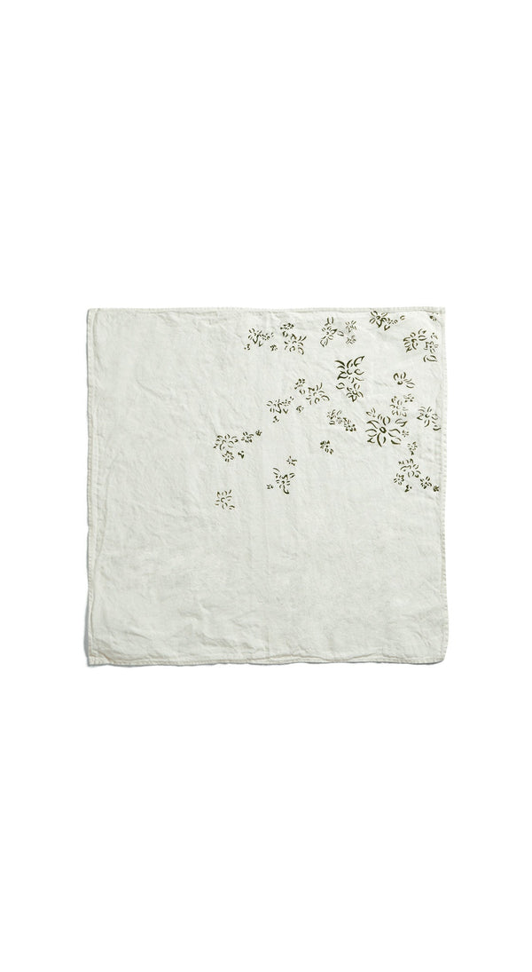 Summerill & Bishop Bernadette's Hand Stamped Falling Flower Linen Napkin In Avocado Green 50x50cm