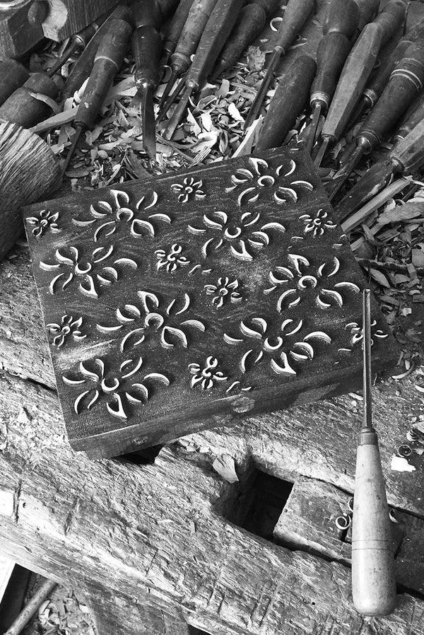 Summerill & Bishop Bernadette's Hand Stamped Falling Flower Linen Napkin In Avocado Green 50x50cm