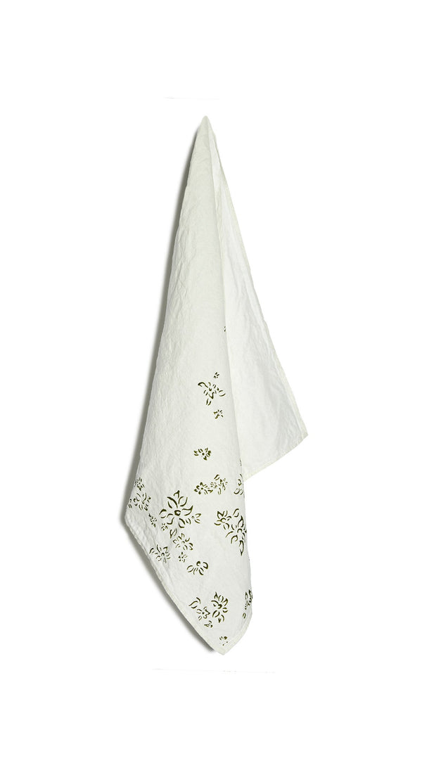 summerill & bishop Bernadette's Hand Stamped Falling Flower Linen Napkin in Avocado Green 50x50cm