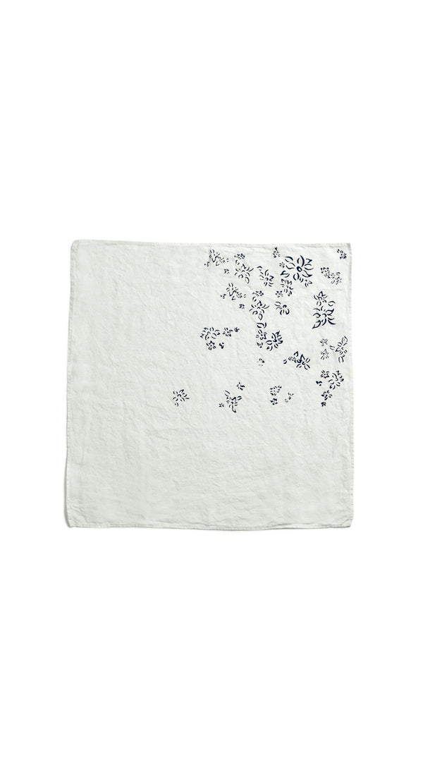 Summerill & Bishop Bernadette's Hand Stamped Falling Flower Linen Napkin In Midnight Blue