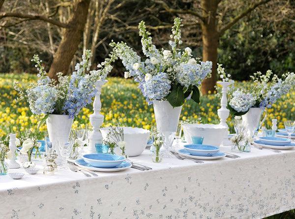 Summerill & Bishop Bernadette's Hand Stamped Falling Flower Linen Napkin In Midnight Blue