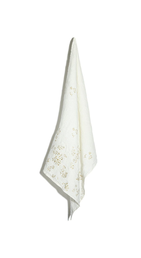 summerill & bishop Bernadette's Hand Stamped Falling Flower Linen Napkin in Gold 50x50cm