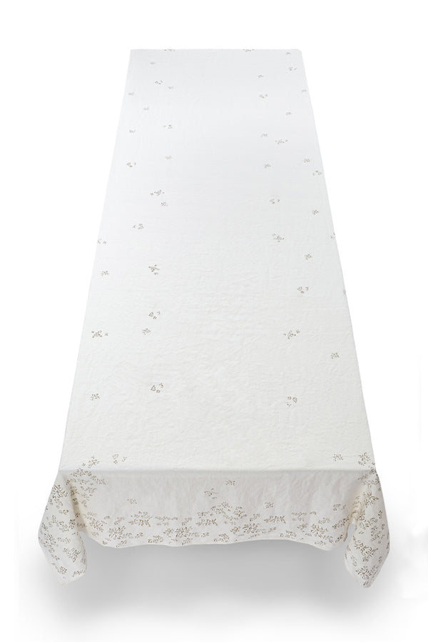 Summerill & Bishop Bernadette's Hand Stamped Falling Flower Linen Tablecloth In Gold