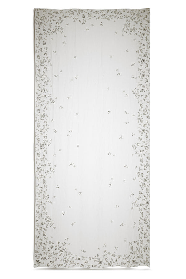 summerill & bishop Bernadette's Hand Stamped Falling Flower Linen Tablecloth in Midnight Blue