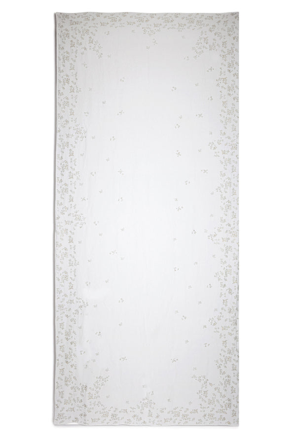 summerill & bishop Bernadette's Hand Stamped Falling Flower Linen Tablecloth in Gold