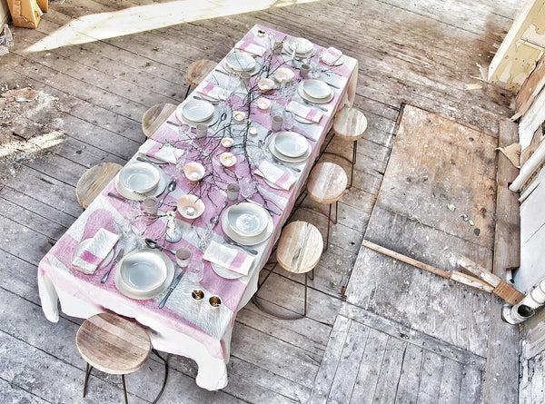 Summerill & Bishop Bespoke Word Linen Tablecloth In Rose Pink