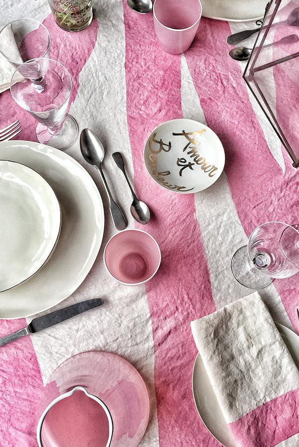 Summerill & Bishop Bespoke Word Linen Tablecloth In Rose Pink