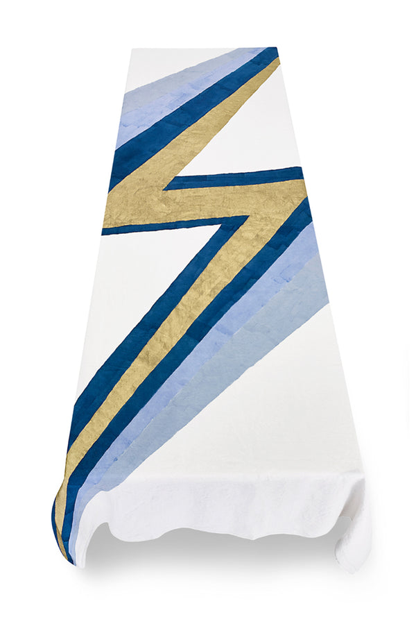 Summerill & Bishop Bolt Linen Tablecloth In Blue And Gold