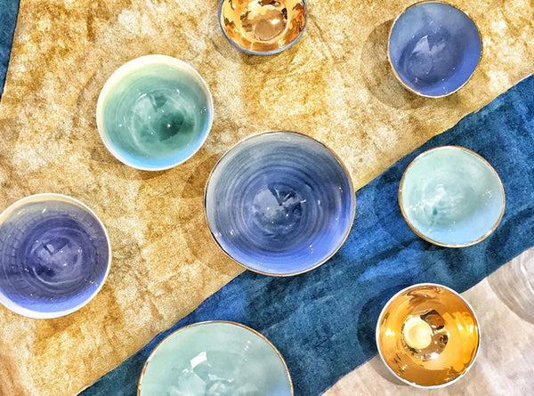 Summerill & Bishop Bolt Linen Tablecloth In Blue And Gold