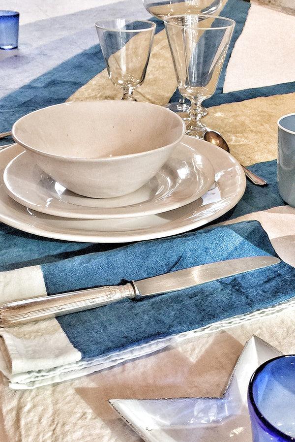 Summerill & Bishop Bolt Linen Tablecloth In Blue And Gold