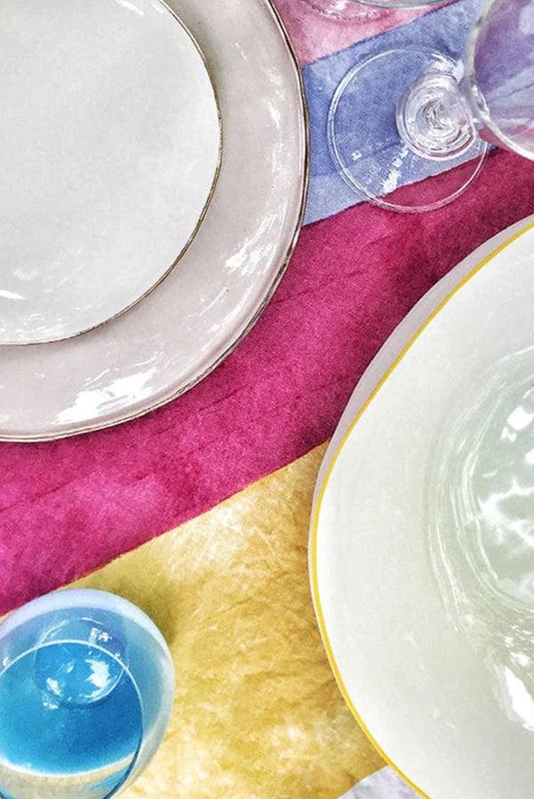 Summerill & Bishop Bolt Linen Tablecloth In Pink And Yellow