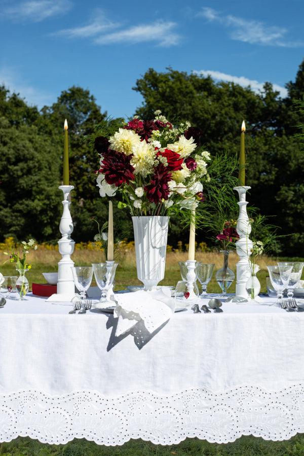 Summerill & Bishop 'Broderie Anglaise' White Linen Tablecloth