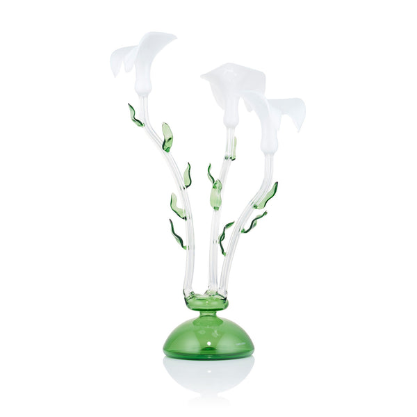 Summerill & Bishop Calla Lily Green & White Glass 3 Candles Candelabra 58cm
