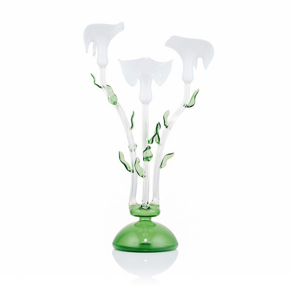 Summerill & Bishop Calla Lily Green & White Glass 3 Candles Candelabra 58cm