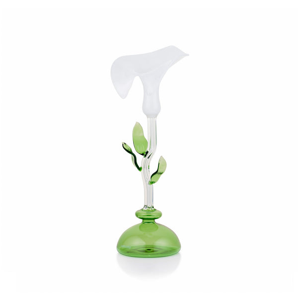 Summerill & Bishop Calla Lily Green & White Glass Candlestick 34cm