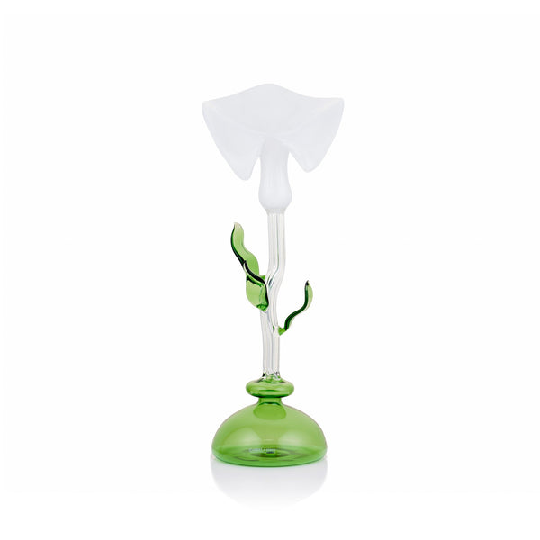 summerill & bishop Calla Lily Green & White Glass Candlestick 34cm