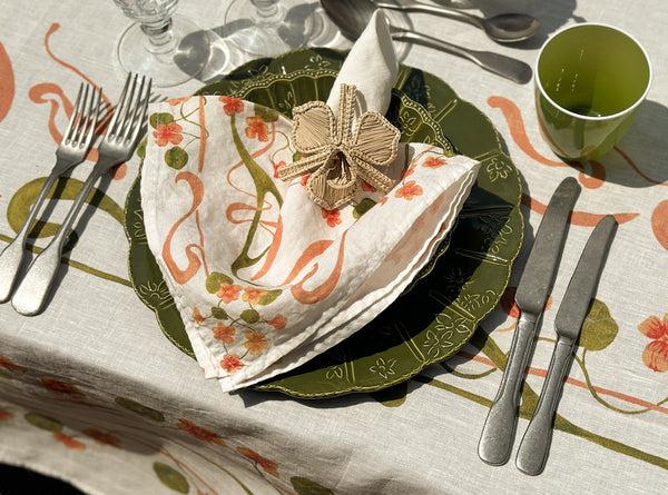 Summerill & Bishop 'Capucines' Linen Napkin In Peach Pink & Avocado Green