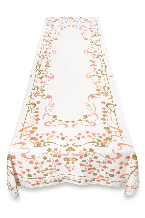 Summerill & Bishop 'Capucines' Linen Tablecloth In Peach Pink & Avocado Green