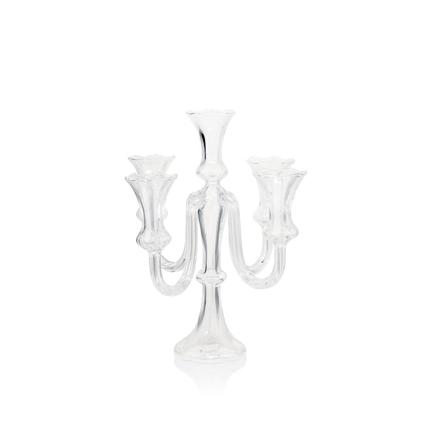 summerill & bishop Celeste Clear Handblown Glass 5 Candles Candelabra 35cm