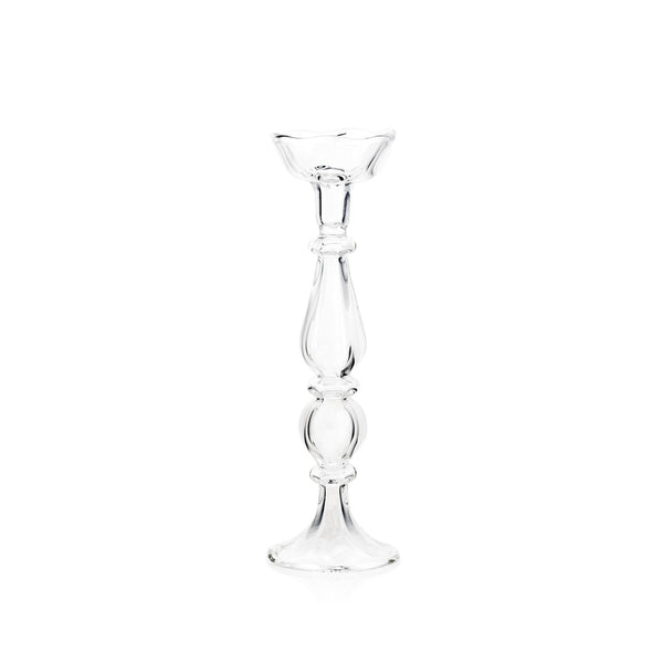 summerill & bishop Clear Handblown Glass Flower Candlestick 31cm