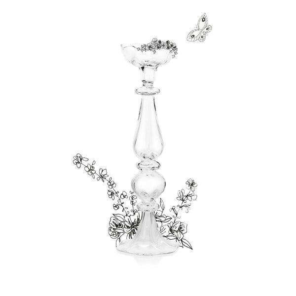 Summerill & Bishop Clear Handblown Glass Flower Candlestick 36cm