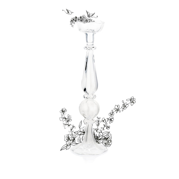 Summerill & Bishop Clear Handblown Glass Flower Candlestick 41cm
