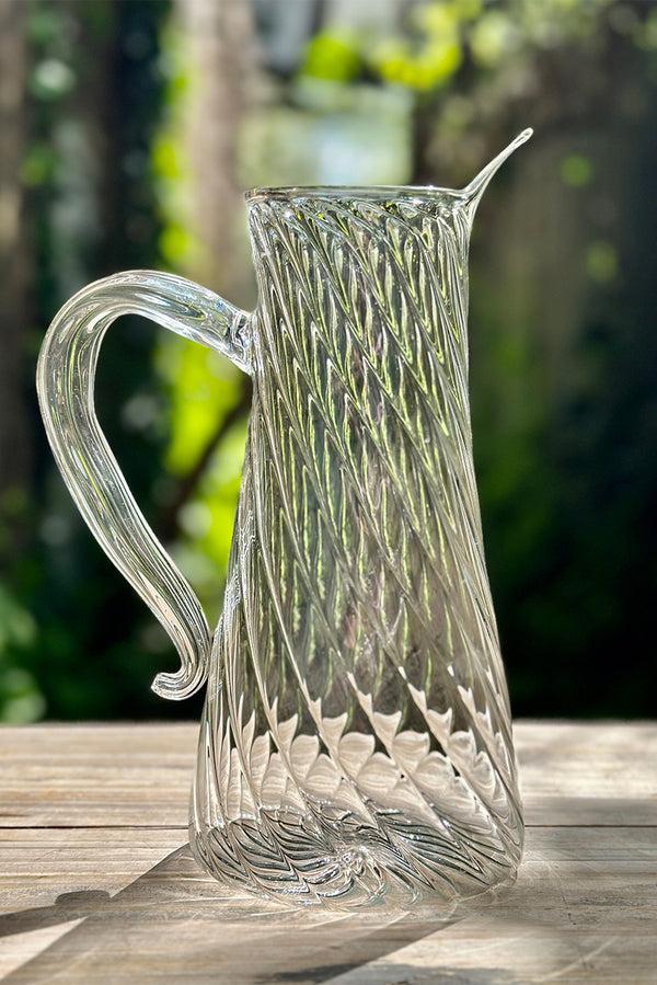 Summerill & Bishop Clear Handblown Glass Swirl Water Jug 17.5cm