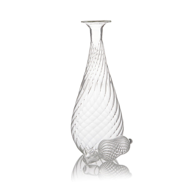 summerill & bishop Clear Handblown Glass Swirl Wine Carafe & Stopper 38cm