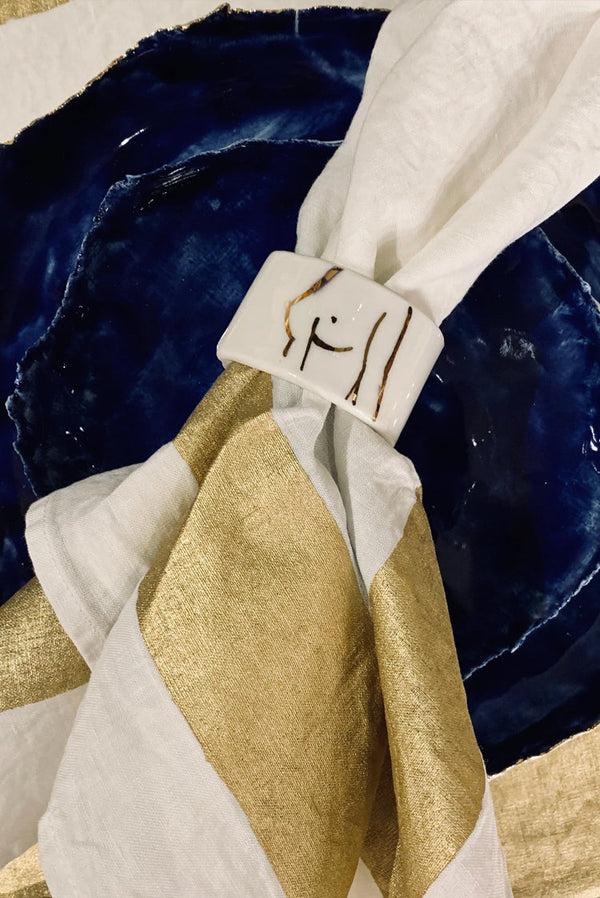 Summerill & Bishop 'Cornice' Linen Napkin In Gold 50x50cm