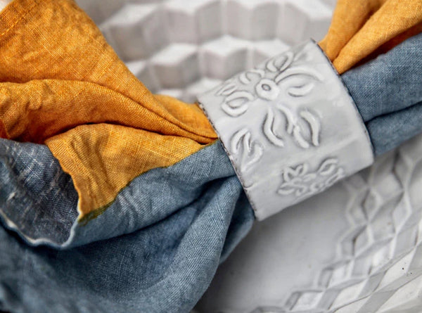 Summerill & Bishop Cubism Linen Tablecloth In Blue And Yellow