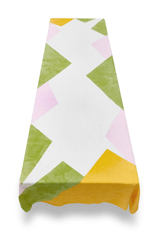 Summerill & Bishop Cubism Linen Tablecloth In Pink Green And Yellow