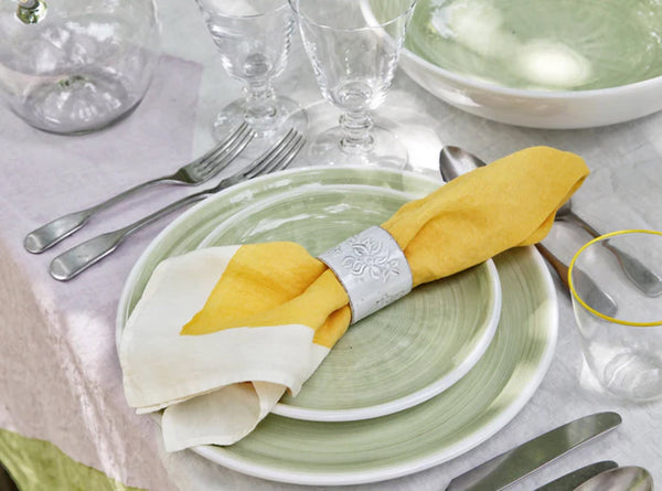 Summerill & Bishop Cubism Linen Tablecloth In Pink Green And Yellow