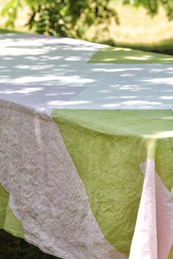 Summerill & Bishop Cubism Linen Tablecloth In Pink Green And Yellow