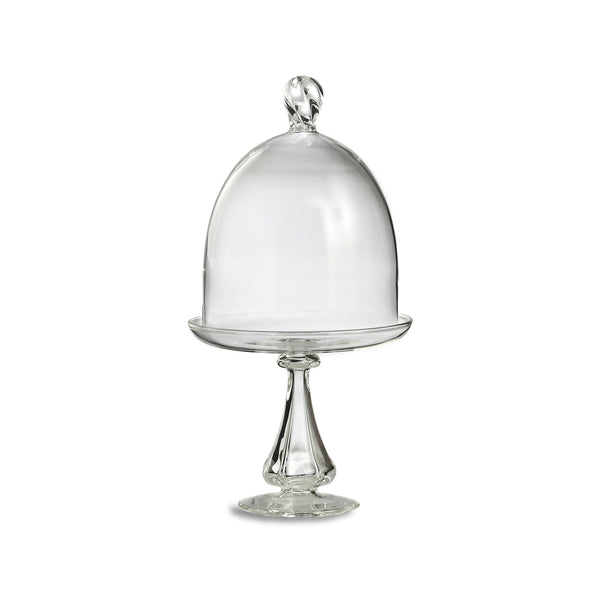 summerill & bishop Eleanor Clear Handblown Glass Cake Stand & Dome Small 19cm