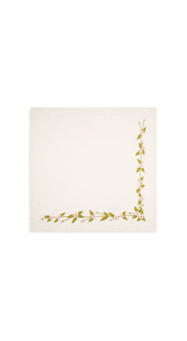 Summerill & Bishop Embroidered Cherry Blossom Linen Napkin 50x50cm