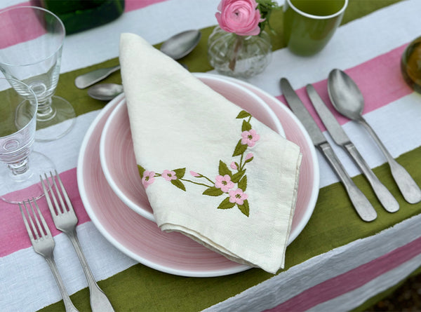 Summerill & Bishop Embroidered Cherry Blossom Linen Napkin 50x50cm