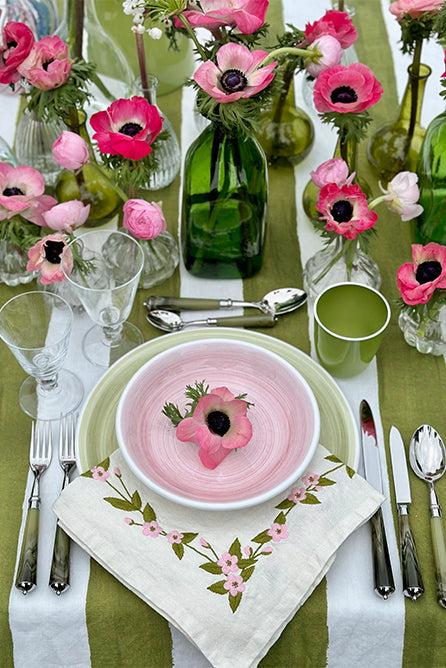 Summerill & Bishop Embroidered Cherry Blossom Linen Napkin 50x50cm