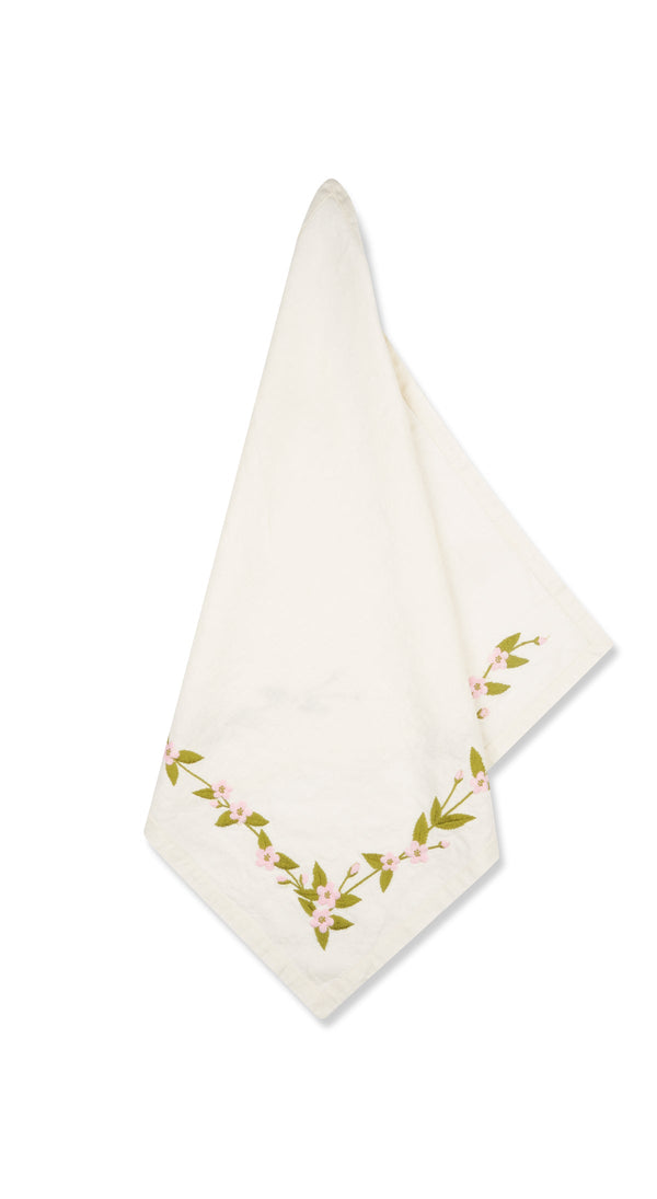 summerill & bishop Embroidered Cherry Blossom Linen Napkin 50x50cm