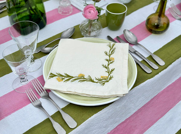 Summerill & Bishop Embroidered Fennel Flower Linen Napkin 50x50cm