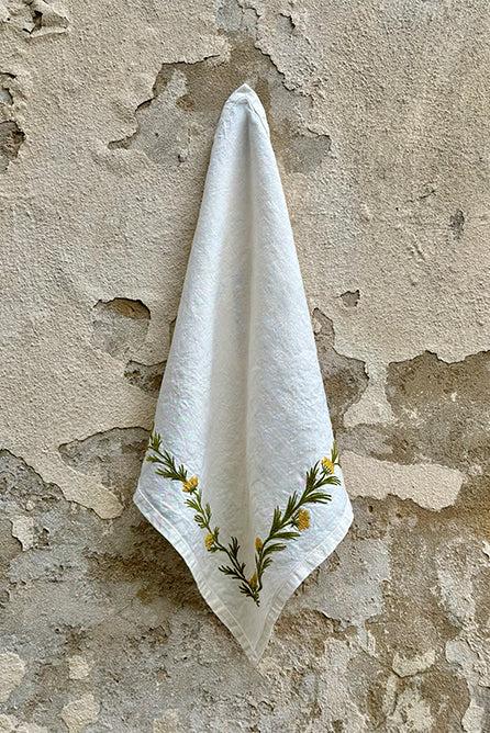 Summerill & Bishop Embroidered Fennel Flower Linen Napkin 50x50cm